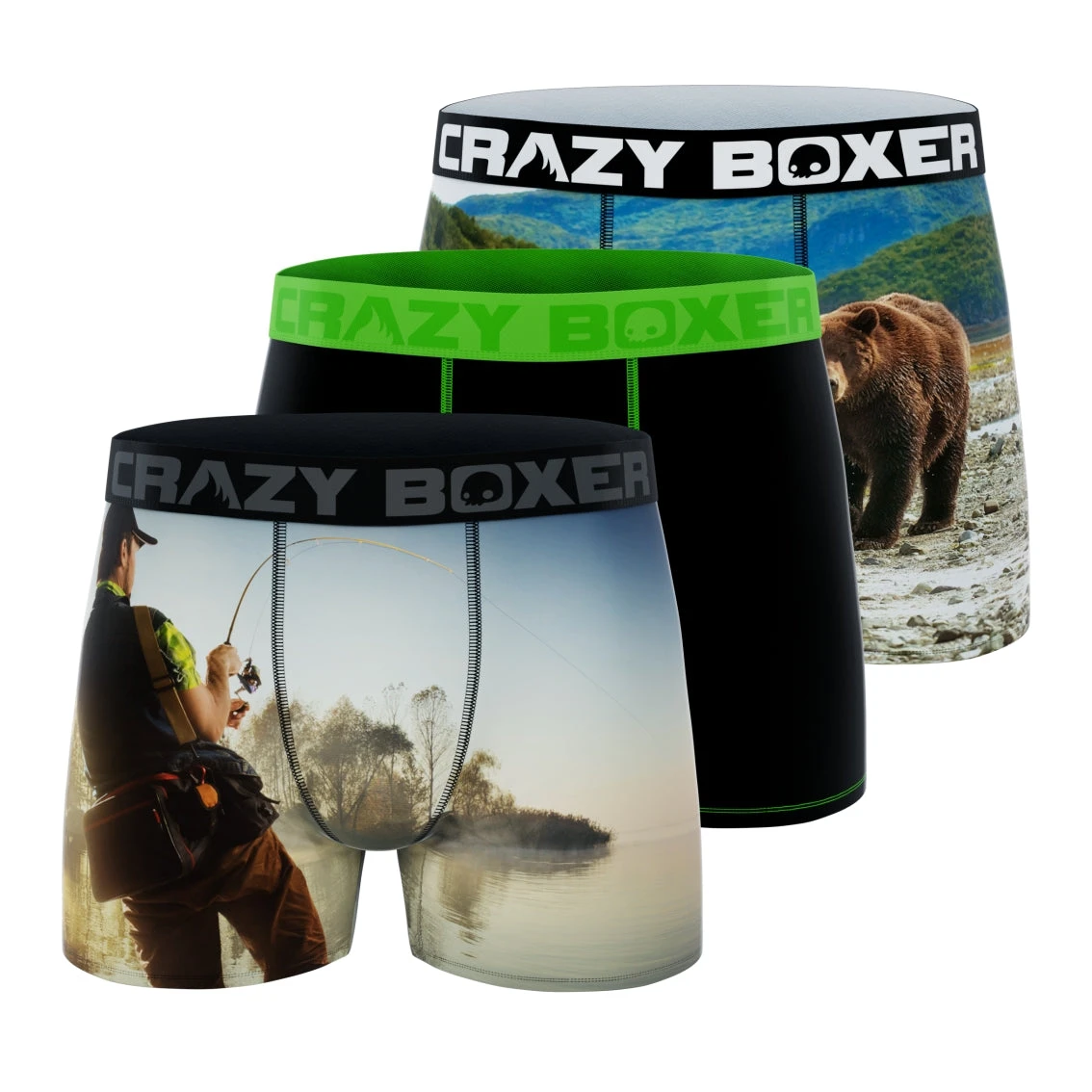 CRAZYBOXER All Star Fish Grizzly Black Men's Boxer Briefs (3 Pack) 3 CRAZYBOXER All Star Fish Grizzly Black Men's Boxer Briefs (3 Pack)