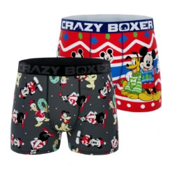 CRAZYBOXER Disney Mickey And Pluto Xmas Men's Boxer Briefs (2 Pack)