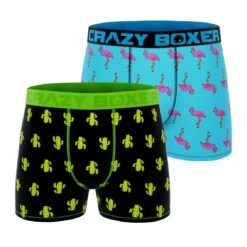 CRAZYBOXER Mini Flamingo Cactus Men's Boxer Briefs (2 Pack)