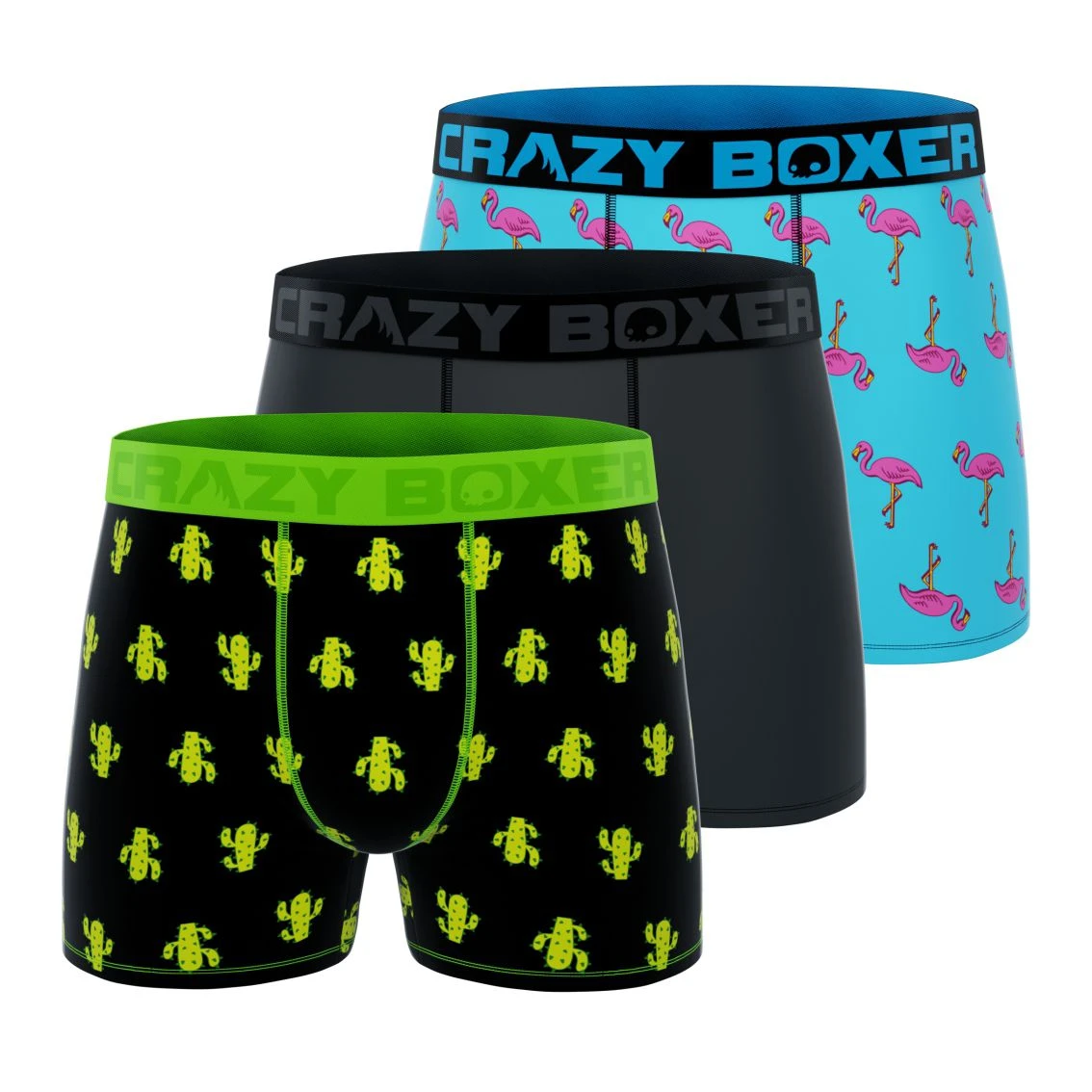 CRAZYBOXER Flamingo Cactus Men's Boxer Briefs (3 Pack) 3 CRAZYBOXER Flamingo Cactus Men's Boxer Briefs (3 Pack)