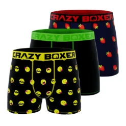 CRAZYBOXER Strawberries Smiley Men's Boxer Briefs (3 Pack)