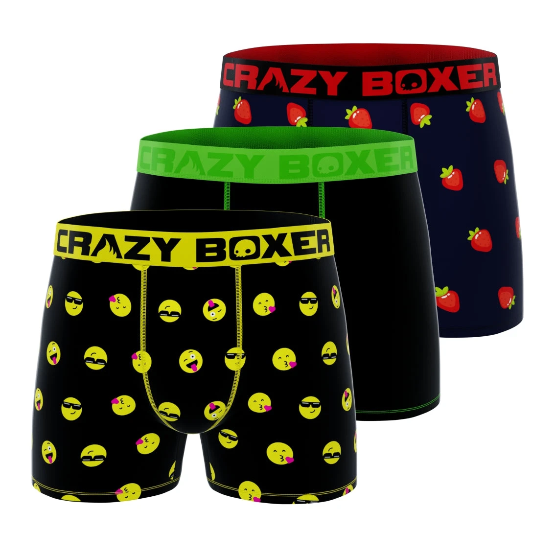 CRAZYBOXER Strawberries Smiley Men's Boxer Briefs (3 Pack) 3 CRAZYBOXER Strawberries Smiley Men's Boxer Briefs (3 Pack)