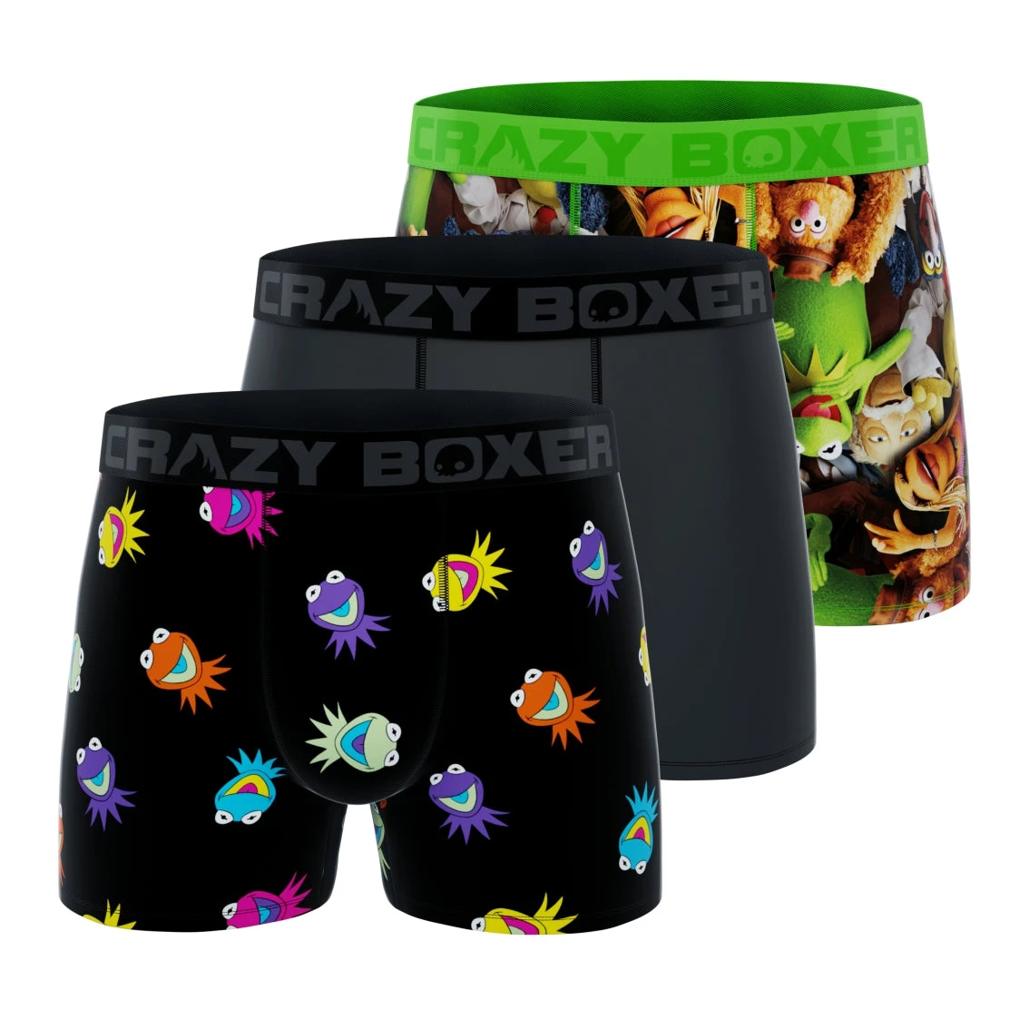 Men's Boxer Briefs - The Muppets Show Group + Kermit + Grey 3 Men's Boxer Briefs - The Muppets Show Group + Kermit + Grey