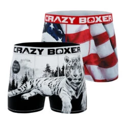 CRAZYBOXER Outdoor White Tiger Eagle Men's Boxer Briefs (2 Pack) -Crazyboxer Sales Store CBOUT0101X2A2 1