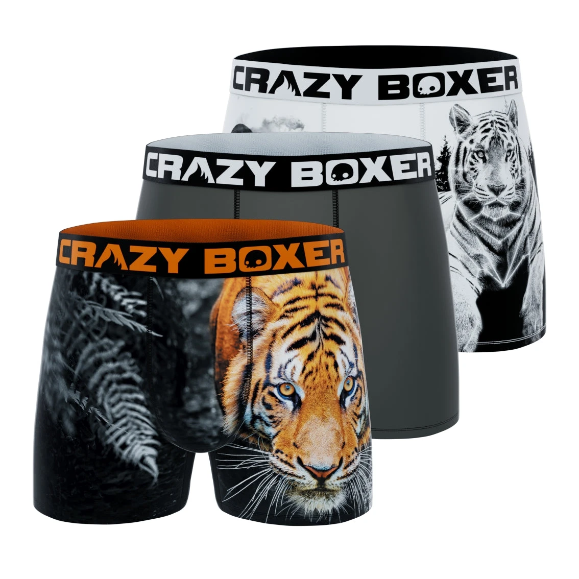 CRAZYBOXER Animal Tiger Men's Boxer Briefs (3 Pack) 3 CRAZYBOXER Animal Tiger Men's Boxer Briefs (3 Pack)