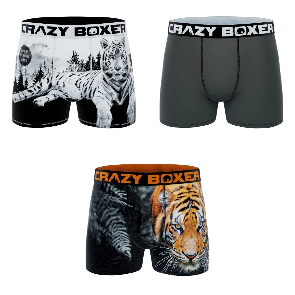 CRAZYBOXER Animal Tiger Men's Boxer Briefs (3 Pack) 4 CRAZYBOXER Animal Tiger Men's Boxer Briefs (3 Pack) - Image 2