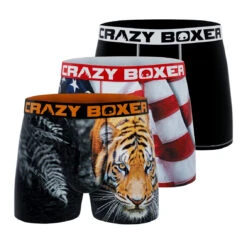 CRAZYBOXER Outdoor Tigers Eagle Men's Boxer Briefs (3 Pack)