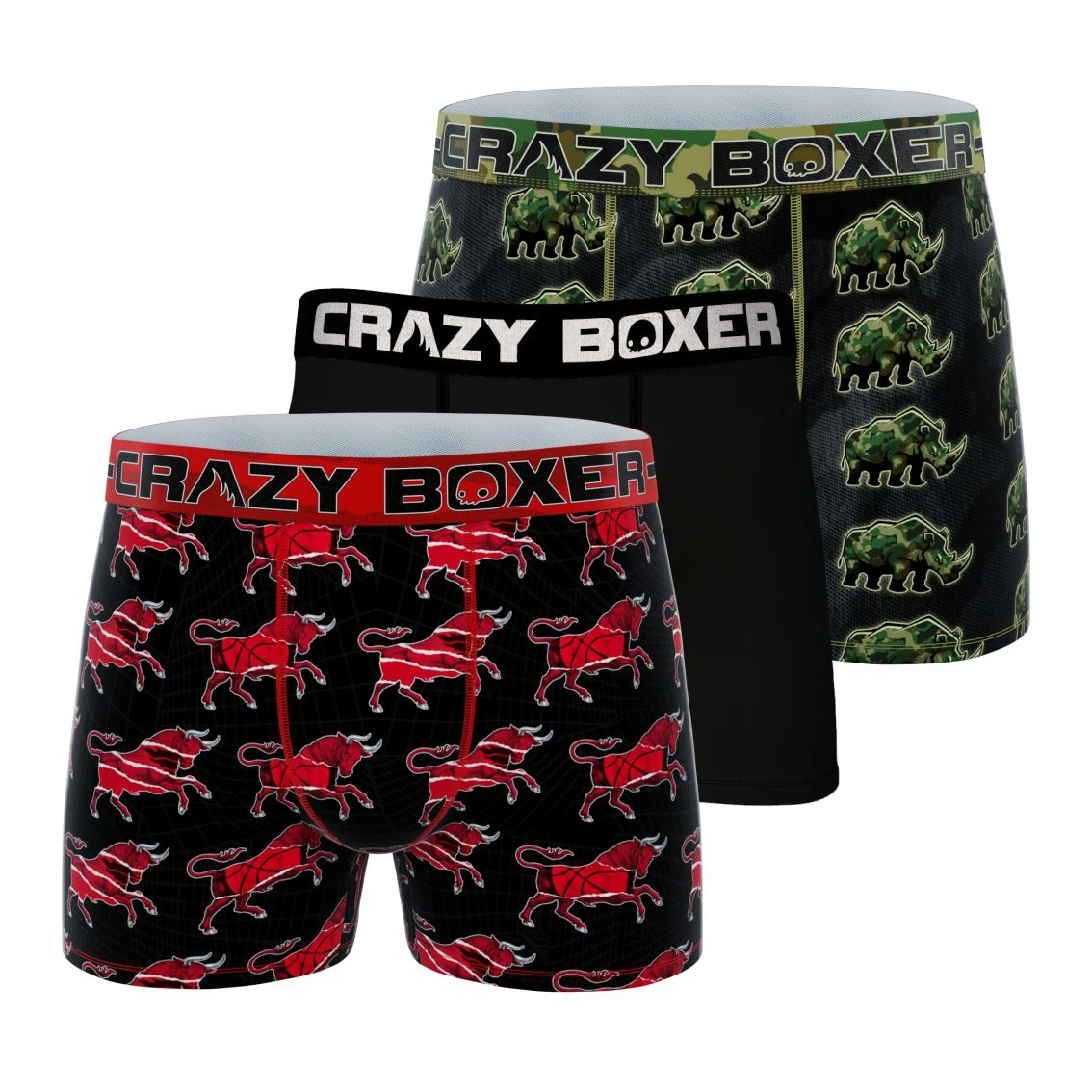 Men's 3-Pack Boxer Briefs - Animals - Bull And Rhino 3 Men's 3-Pack Boxer Briefs - Animals - Bull And Rhino