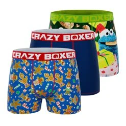 CRAZYBOXER Sesame Street Cookie Santa Monster Men's Boxer Briefs (3 Pack)