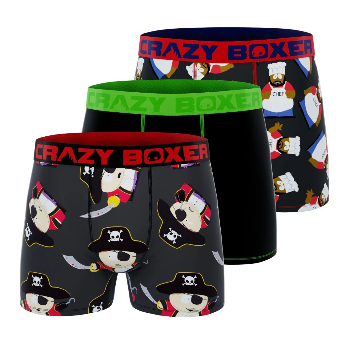 CRAZYBOXER South Park Chef + Cartman Pirate Men's Boxer Briefs (3 Pack) 3 CRAZYBOXER South Park Chef + Cartman Pirate Men's Boxer Briefs (3 Pack)