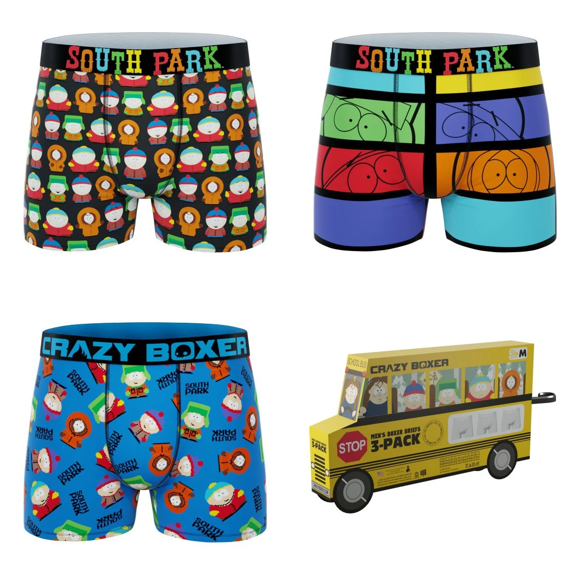 CRAZYBOXER South Park Characters Men's Boxer Briefs 3 Pack (Creative Packaging) 3 CRAZYBOXER South Park Characters Men's Boxer Briefs 3 Pack (Creative Packaging)