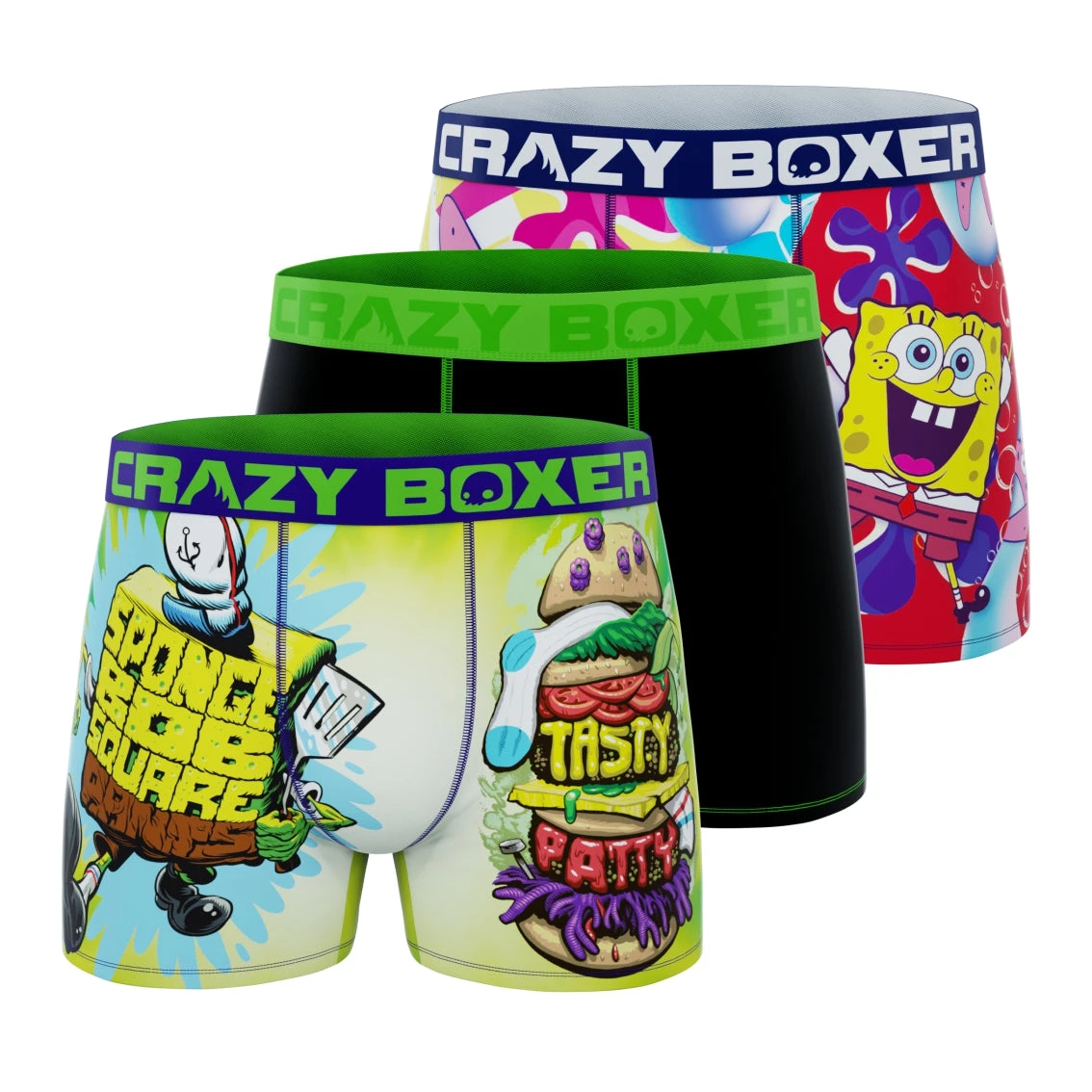 CRAZYBOXER Spongebob Tasty Patty Crazy Men's Boxer Briefs (3 Pack) 3 CRAZYBOXER Spongebob Tasty Patty Crazy Men's Boxer Briefs (3 Pack)