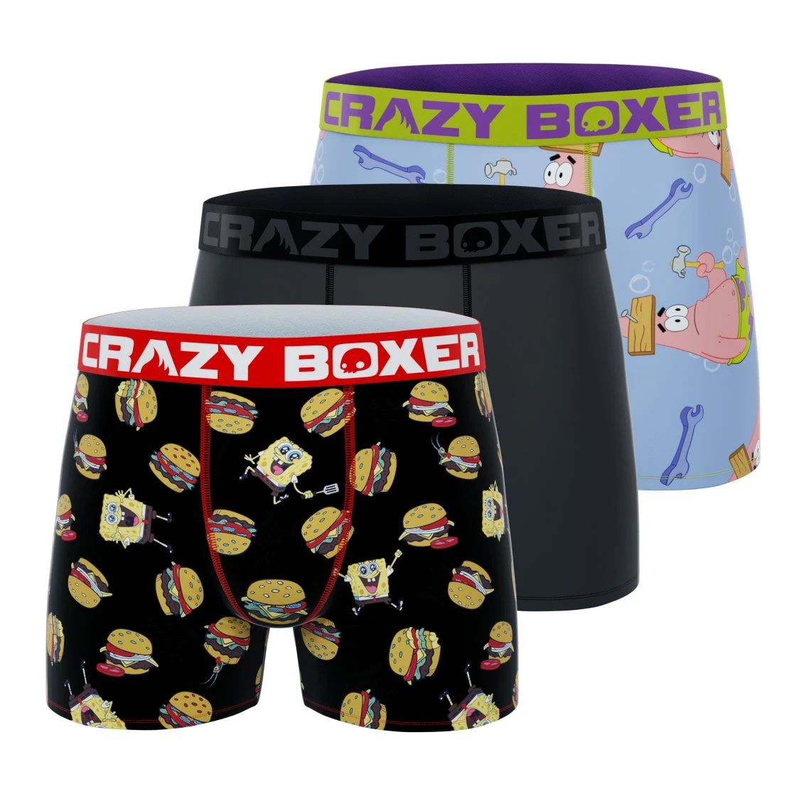 CRAZYBOXER Spongebob Food Chain Men's Boxer Briefs (3 Pack) 3 CRAZYBOXER Spongebob Food Chain Men's Boxer Briefs (3 Pack)