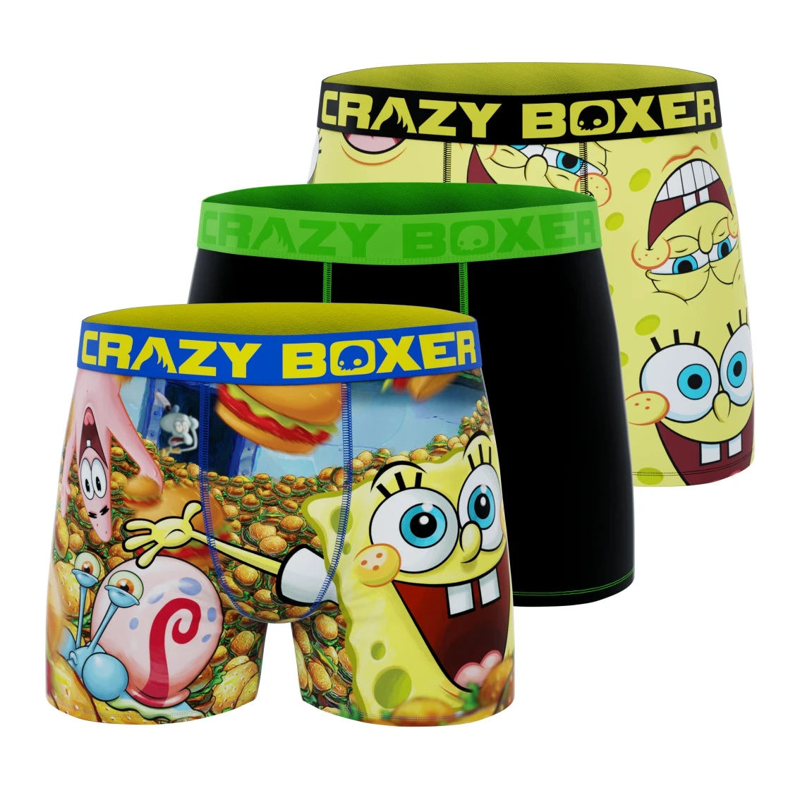 CRAZYBOXER Spongebob FACES + BURGER Men's Boxer Briefs (3 Pack) 3 CRAZYBOXER Spongebob FACES + BURGER Men's Boxer Briefs (3 Pack)