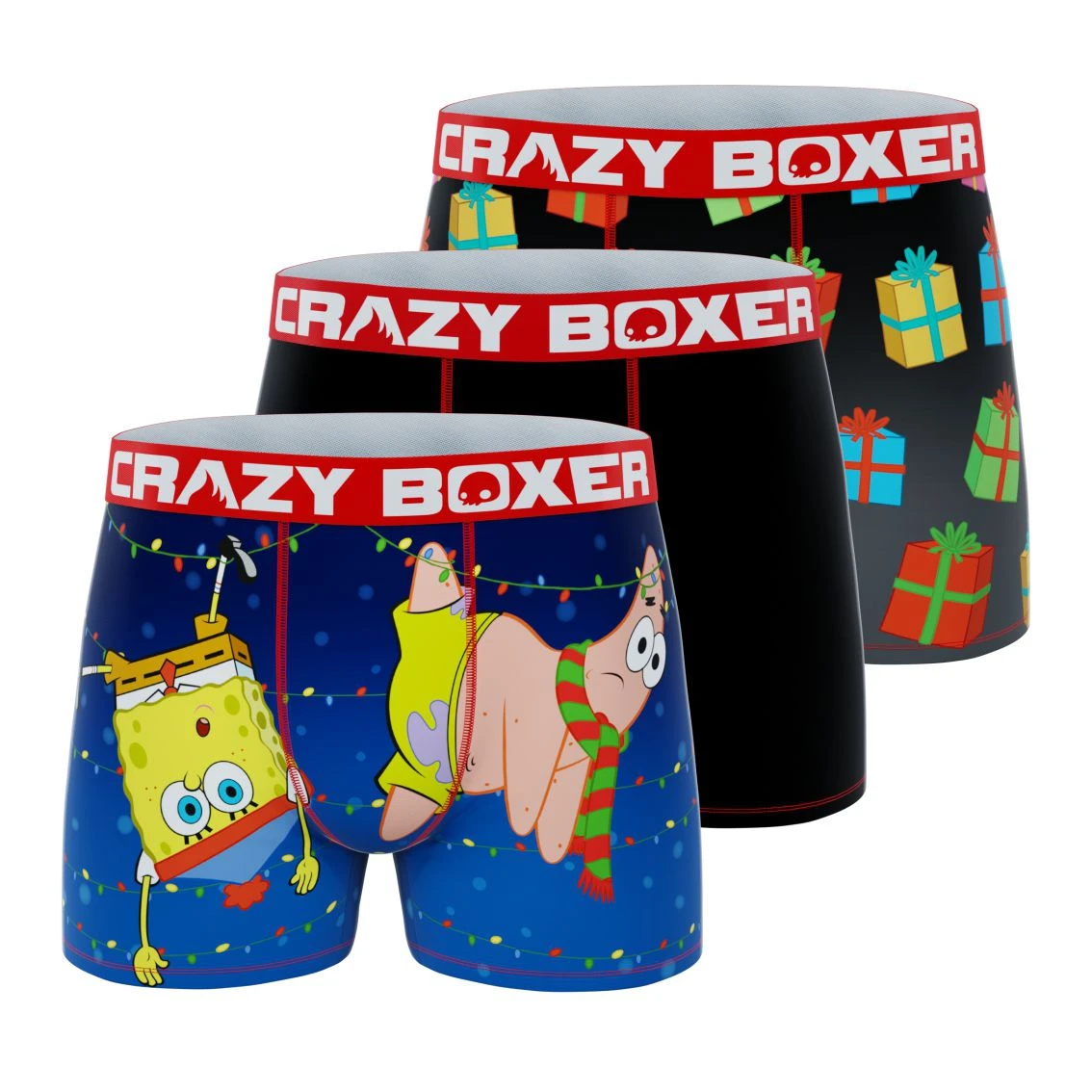 CRAZYBOXER SpongeBob Lights & Gifting Men's Boxer Briefs (3 Pack) 3 CRAZYBOXER SpongeBob Lights & Gifting Men's Boxer Briefs (3 Pack)