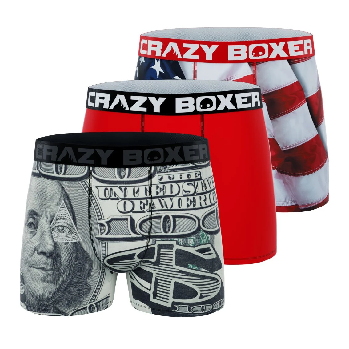 CRAZYBOXER Eagle Red Cash Men's Boxer Briefs (3 Pack) 3 CRAZYBOXER Eagle Red Cash Men's Boxer Briefs (3 Pack)