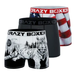 CRAZYBOXER USA White Tiger Men's Boxer Briefs (3 Pack)
