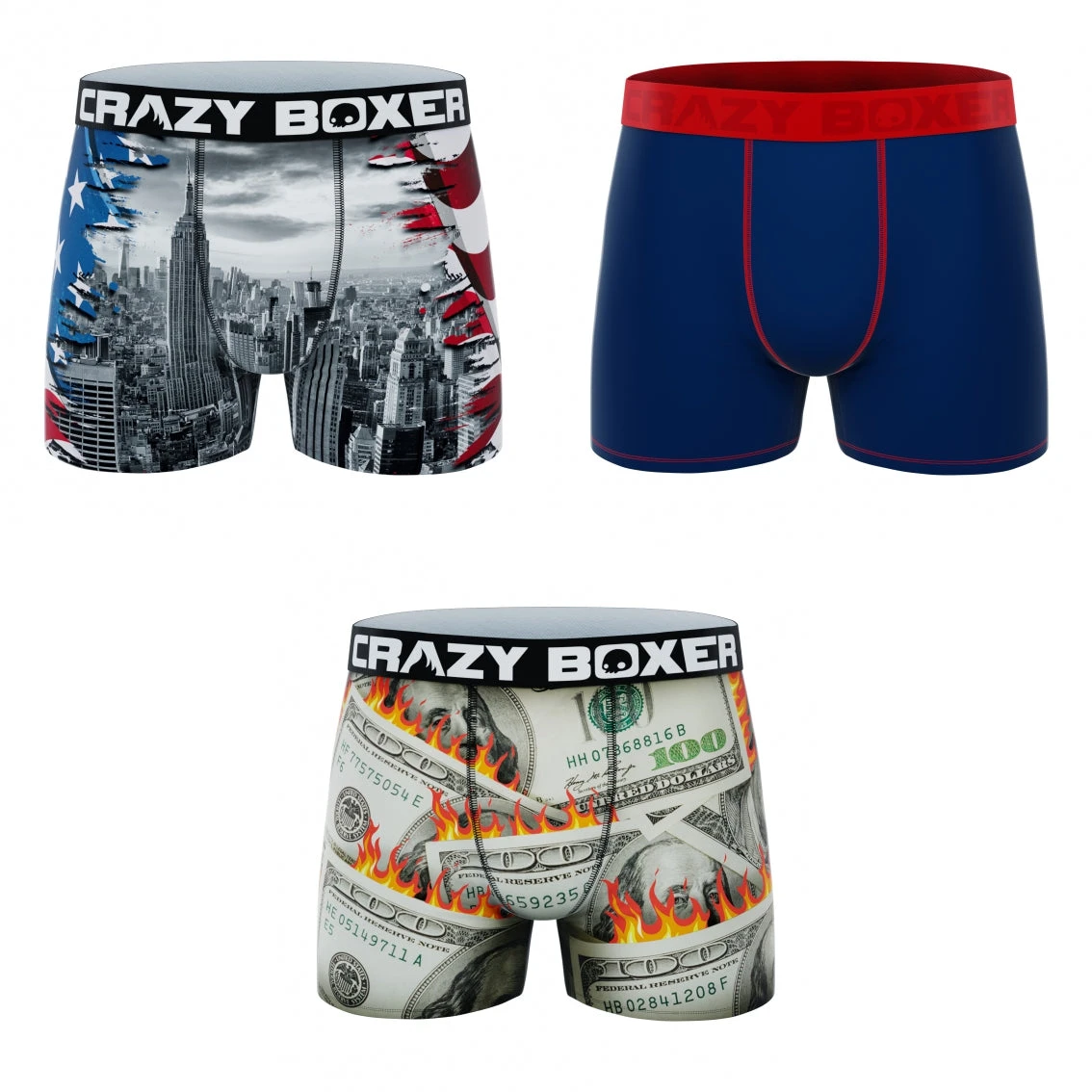 CRAZYBOXER USA Money Men's Boxer Briefs (3 Pack) 4 CRAZYBOXER USA Money Men's Boxer Briefs (3 Pack) - Image 2