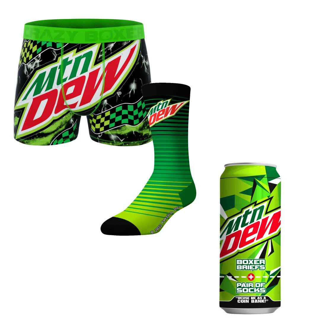 CRAZYBOXER Mountain Dew Classic Men's Boxer Briefs And Socks (Creative Packaging) 3 CRAZYBOXER Mountain Dew Classic Men's Boxer Briefs And Socks (Creative Packaging)