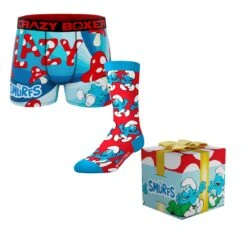 CRAZYBOXER The Smurfs Lazy Smurf Men's Boxer Briefs And Socks (Creative Packaging)