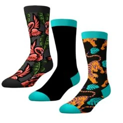 CrazyUniverse Flamingo And Tiger Kids Crew Socks (3 Pack)
