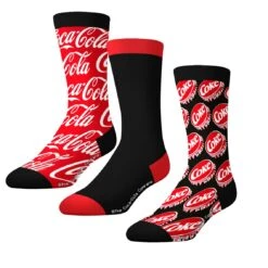 Socks By CRAZYUNIVERSE Coca- Cola Logo And Lid Crew Socks (3 Pack)