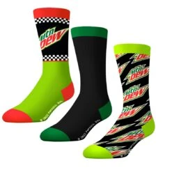 Socks By CRAZYBOXER Mountain Dew Can And Logo Crew Socks (3 Pack)