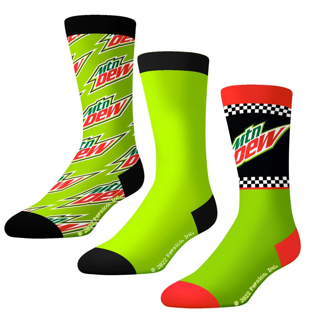 Socks By CRAZYBOXER Mountain Dew Logo And Race Crew Socks (3 Pack) 3 Socks By CRAZYBOXER Mountain Dew Logo And Race Crew Socks (3 Pack)
