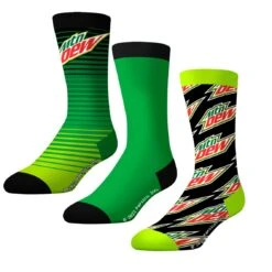 Socks By CRAZYBOXER Mountain Dew Logo And Green Crew Socks (3 Pack)