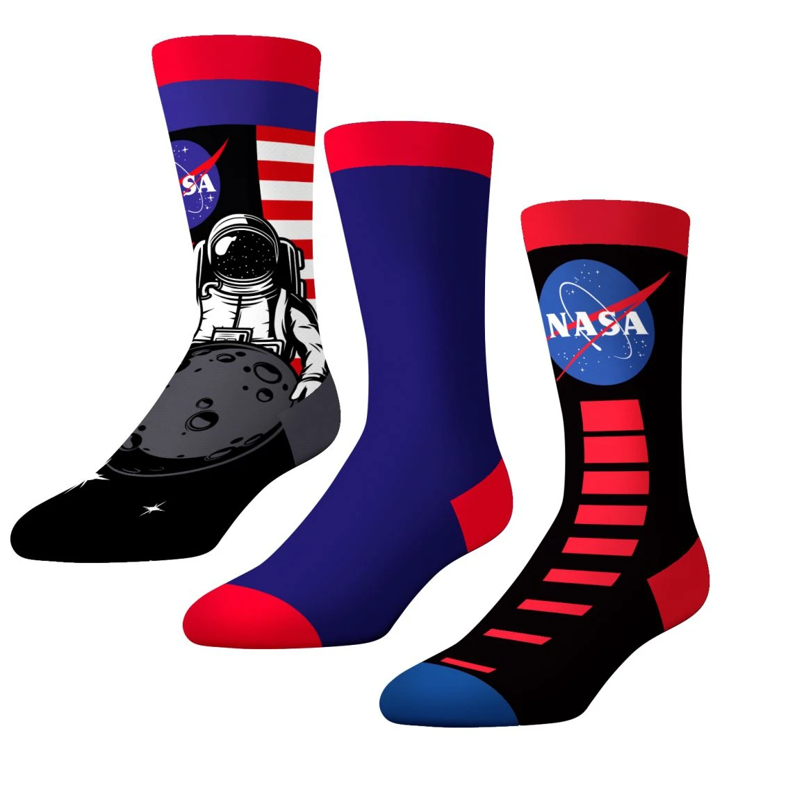 CrazyUniverse NASA Logo And Astro Crew Socks (3 Pack) 3 CrazyUniverse NASA Logo And Astro Crew Socks (3 Pack)